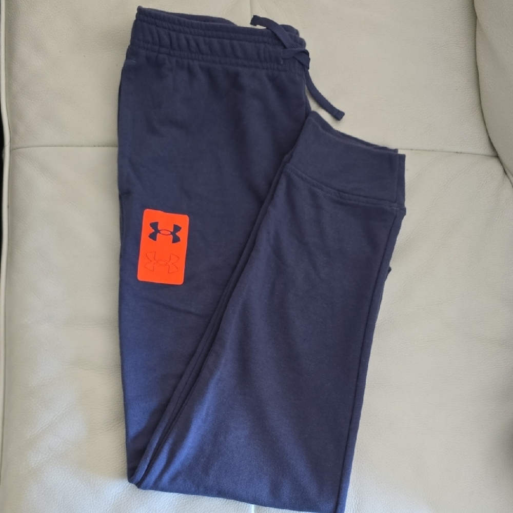 Under Armour Kids Navy Joggers with Orange Logo